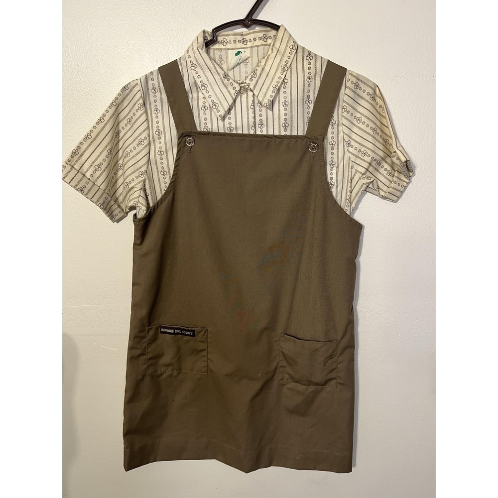 Vintage Brownie Girl Scouts Uniform Set Jumper Blouse‎ Size 12 Made USA 1970s